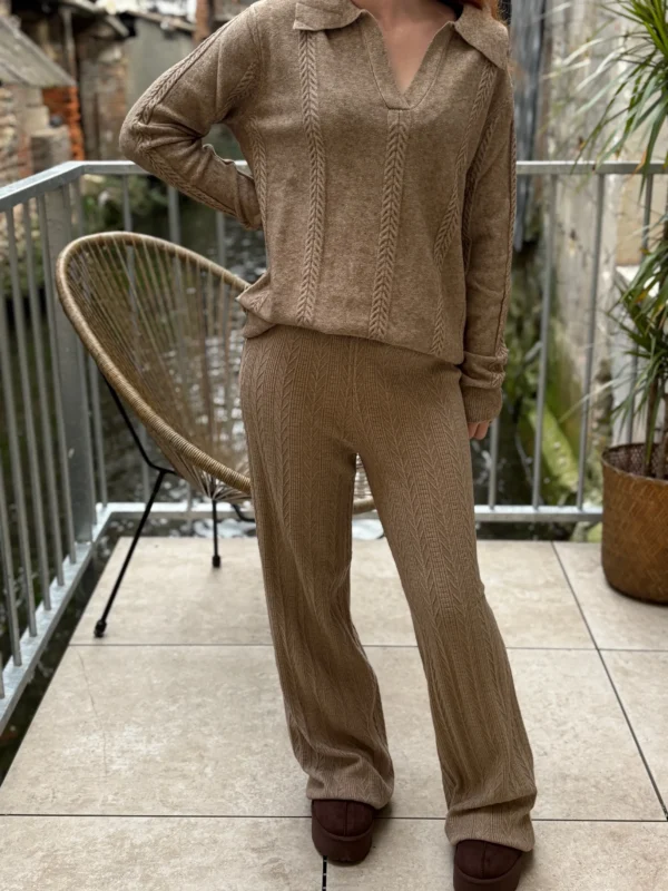 Pantalon en maille femme taupe chic et confortable - Dream By C