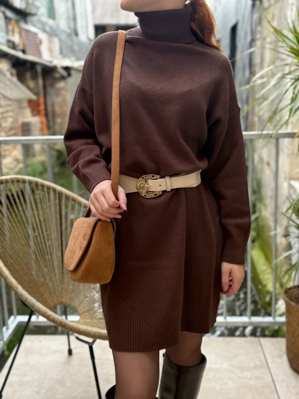 Robe pull marron chocolat douce et élégante - Dream By C