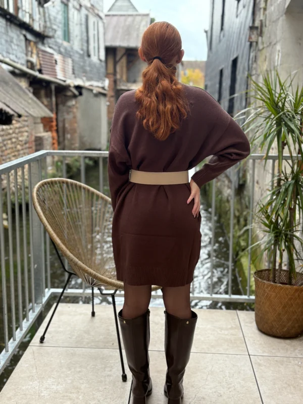 Robe pull marron chocolat douce et élégante - Dream By C