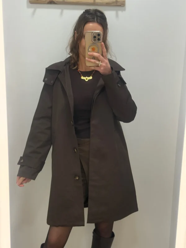 Trench mi long marron chic à capuche amovible - Dream By C