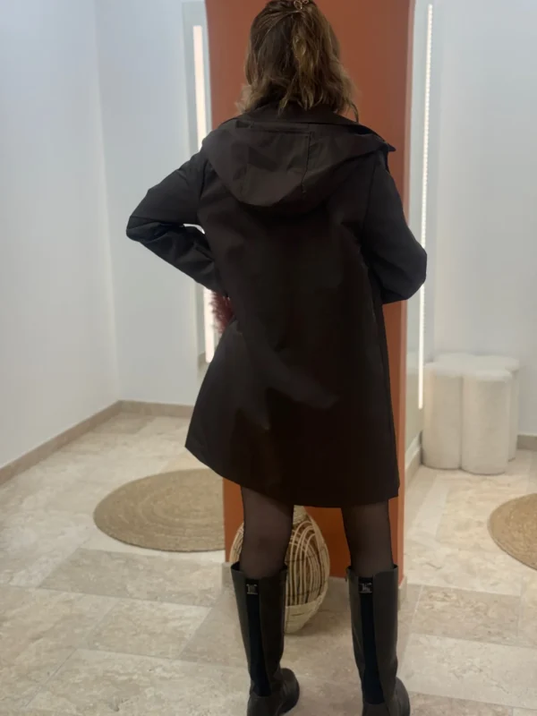 Trench mi long marron chic à capuche amovible - Dream By C