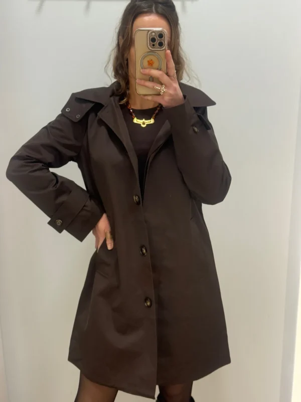 Trench mi long marron chic à capuche amovible - Dream By C