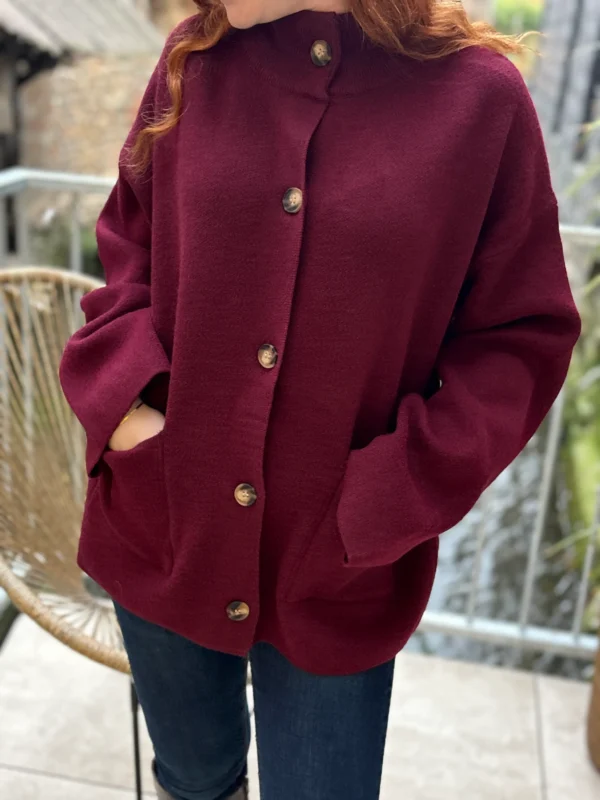 Veste bordeaux femme chic en maille douce - Dream By C