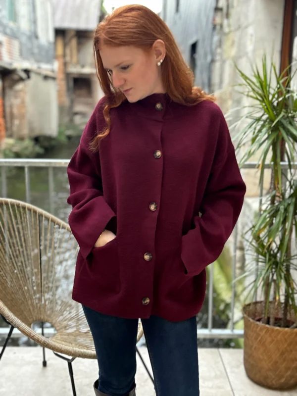 Veste bordeaux femme chic en maille douce - Dream By C