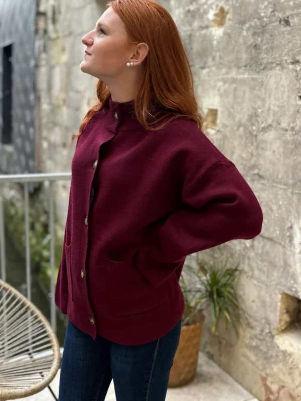 Veste bordeaux femme chic en maille douce - Dream By C