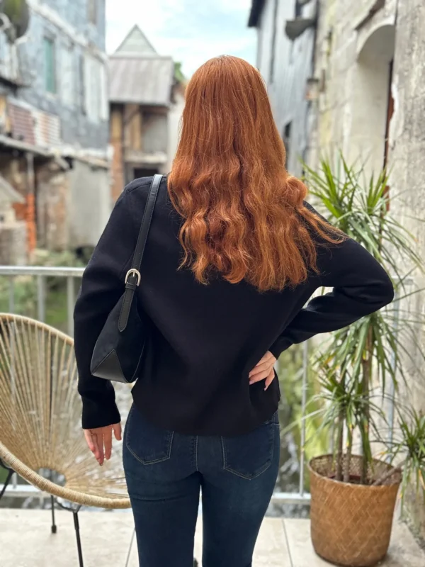 Veste en maille noire chic à col élégant - Dream By C