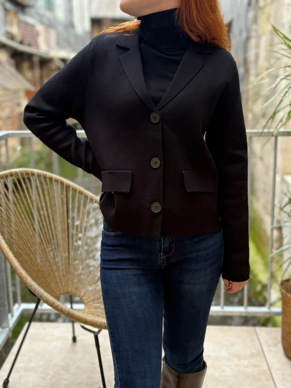 Veste en maille noire chic à col élégant - Dream By C