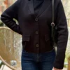 Veste en maille noire chic à col élégant - Dream By C