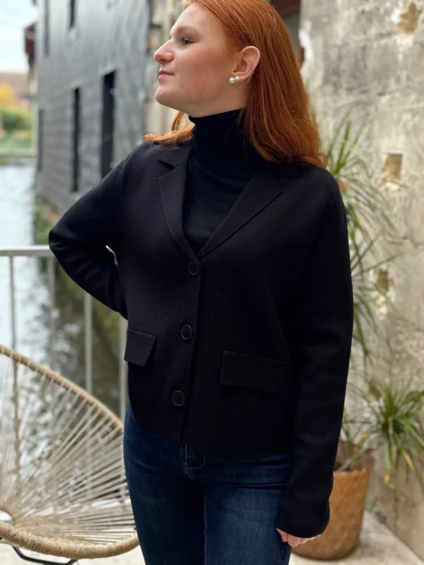 Veste en maille noire chic à col élégant - Dream By C