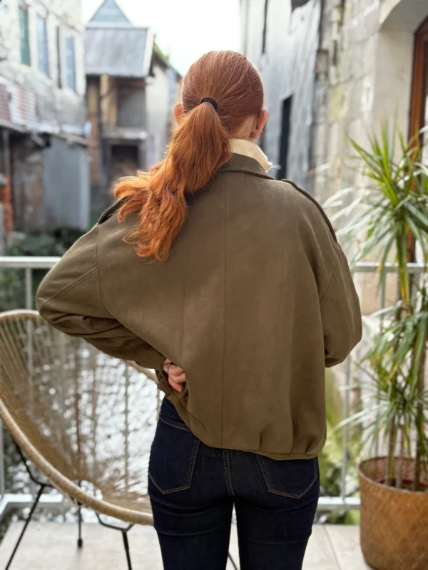 Veste suédine kaki tendance avec fermeture dorée - Dream By C