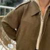 Veste suédine kaki tendance avec fermeture dorée - Dream By C