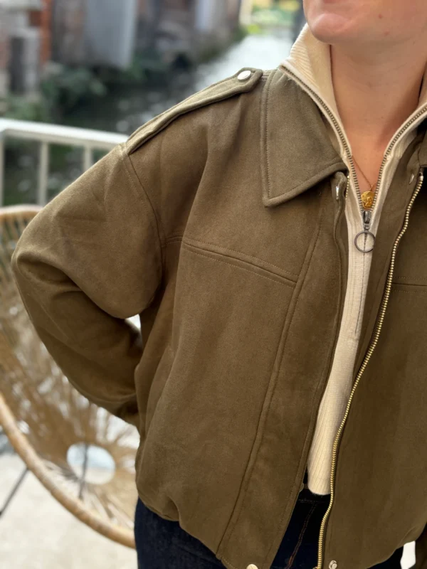 Veste suédine kaki tendance avec fermeture dorée - Dream By C