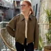 Veste suédine kaki tendance avec fermeture dorée - Dream By C