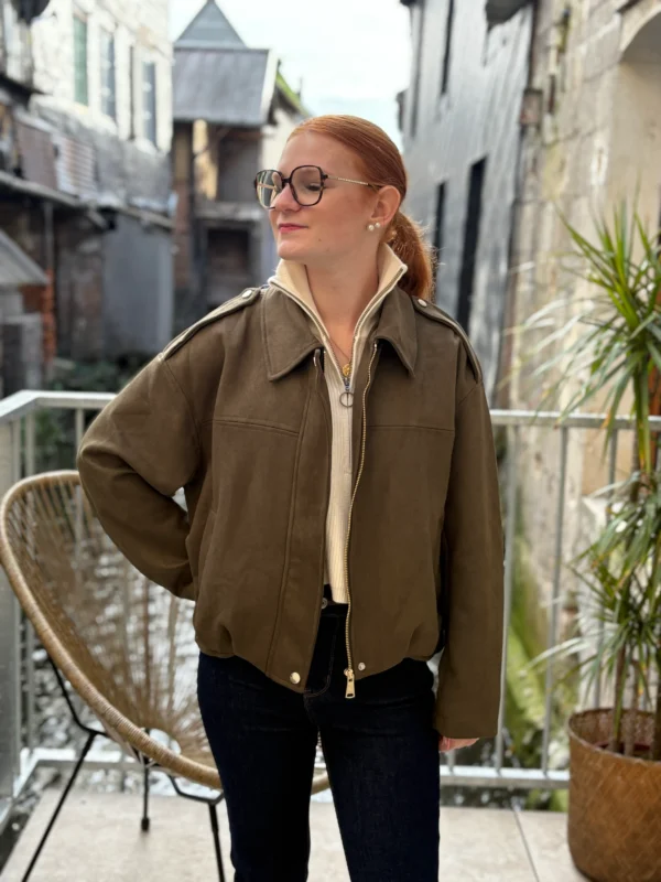 Veste suédine kaki tendance avec fermeture dorée - Dream By C