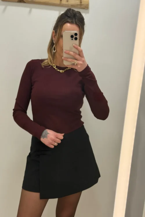 Haut bordeaux femme manches longues côtelé | Dream By C
