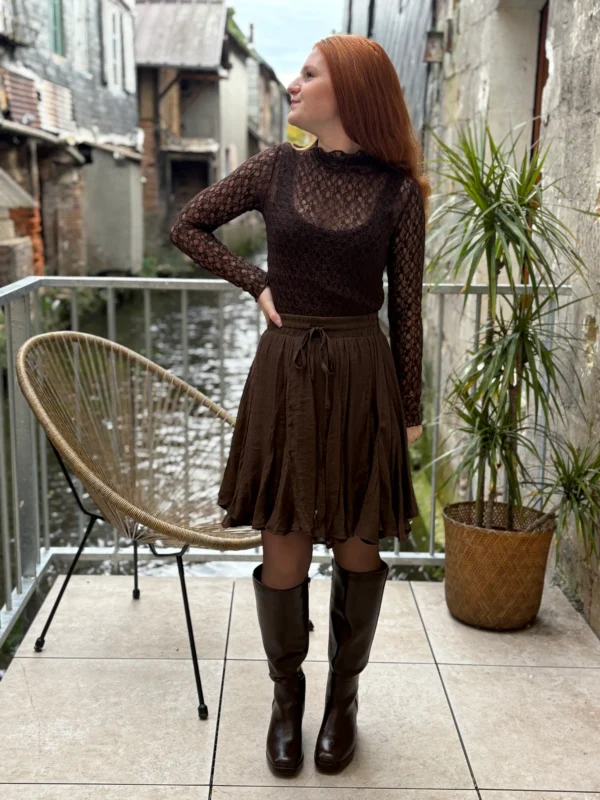 Haut dentelle marron chic à col haut - Dream By C