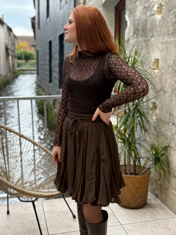 Haut dentelle marron chic à col haut - Dream By C