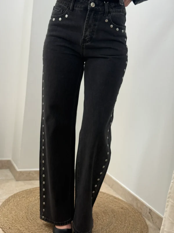 Jean Droit Gris Femme avec clous anthracite - Dream By C