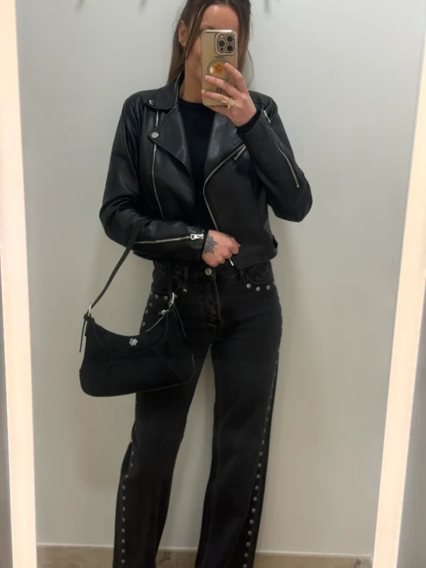 Jean Droit Gris Femme avec clous anthracite - Dream By C
