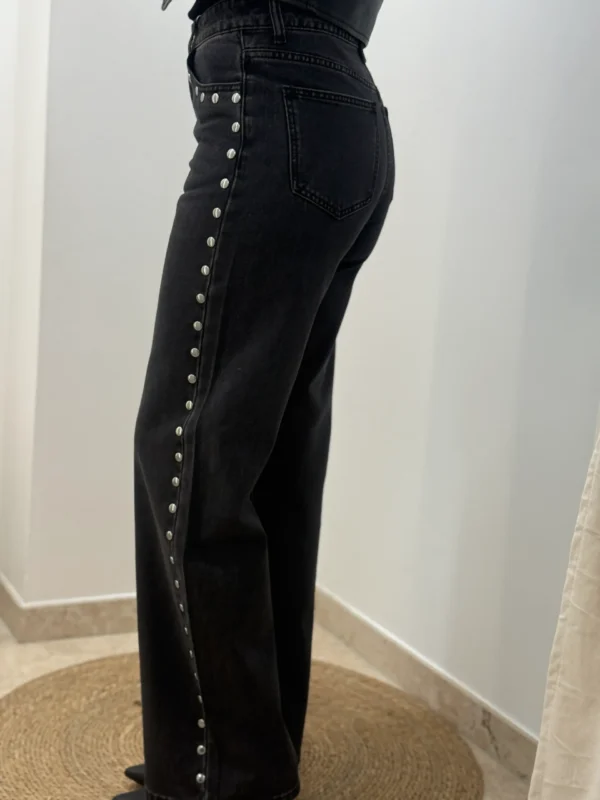 Jean Droit Gris Femme avec clous anthracite - Dream By C