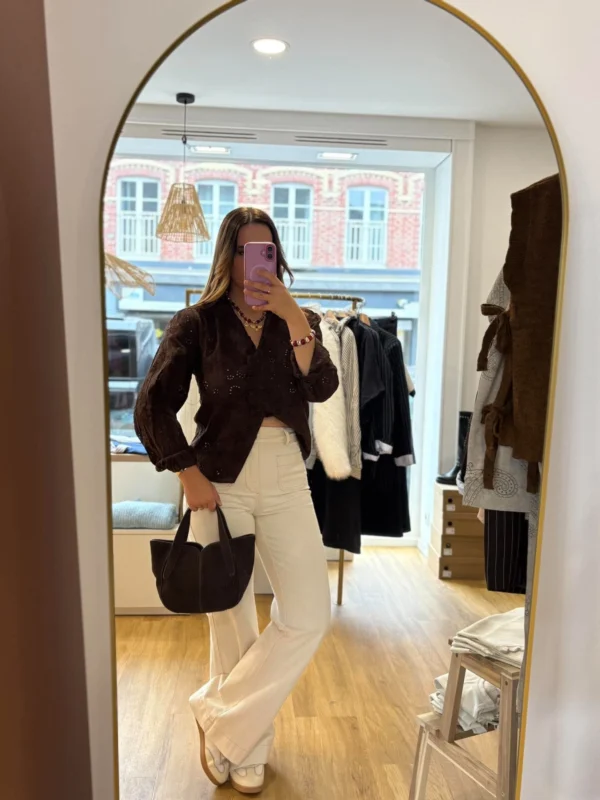 Jean Flare Beige Femme taille haute - Dream By C