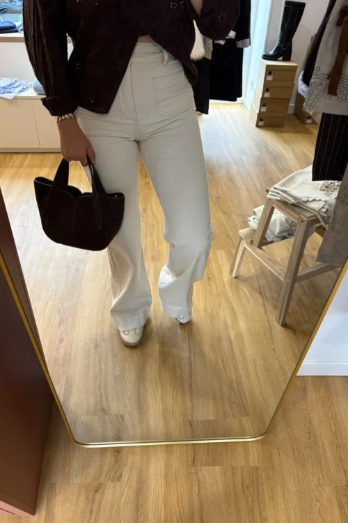 Jean Flare Beige Femme taille haute - Dream By C