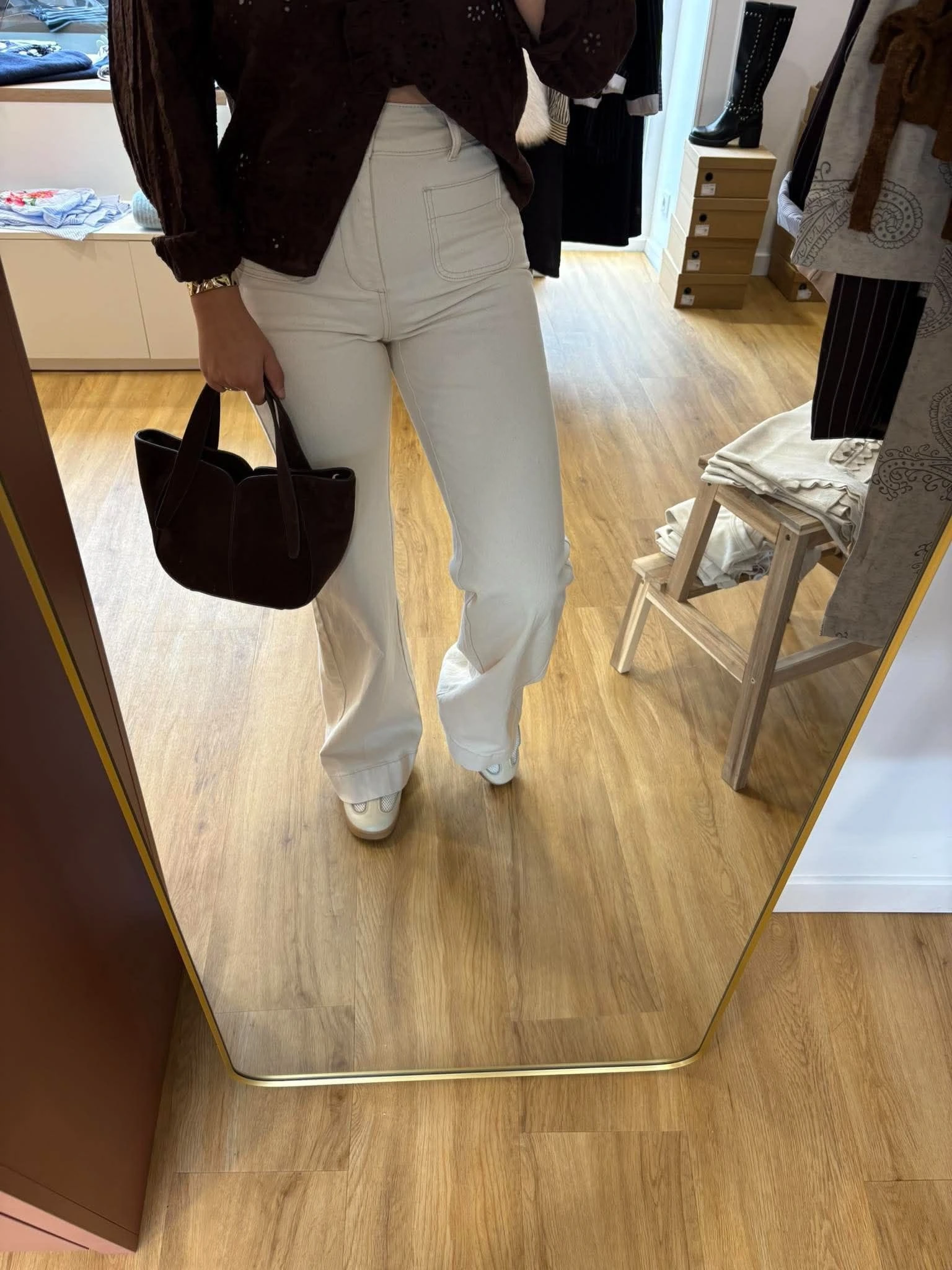 Jean flare large beige naturel