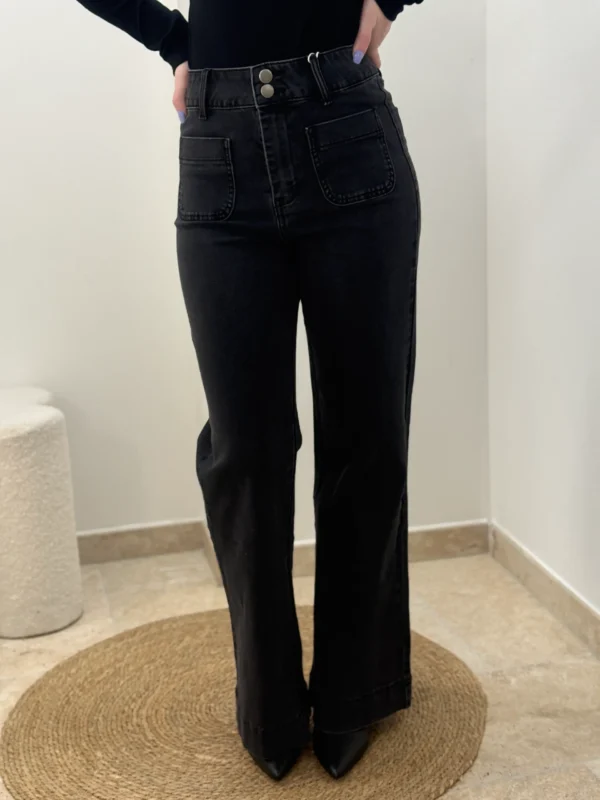 Jean Flare Gris femme taille haute petite jambes - Dream By C