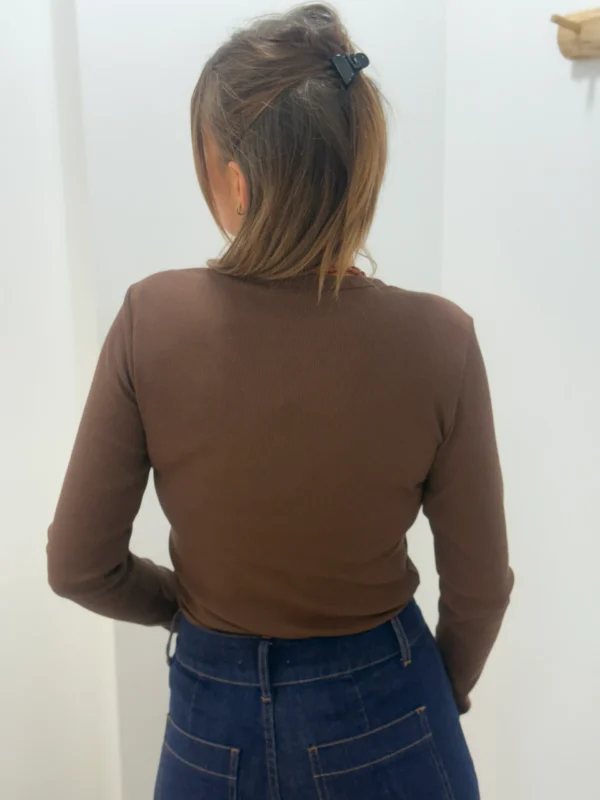 Tee Shirt Manches Longues Marron moulant chocolat - Dream By C
