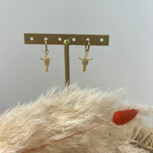 Boucle d’oreille tête de buffle doré – Mini créole - Dream By C
