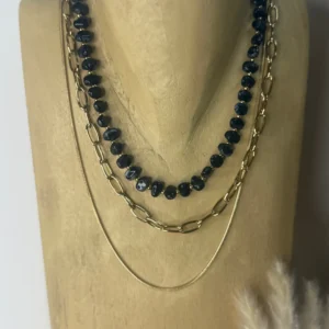 Collier femme multi rangs résine noir & doré - Dream By C