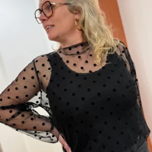 Haut noir dentelle à pois femme grande taille | Dream By C
