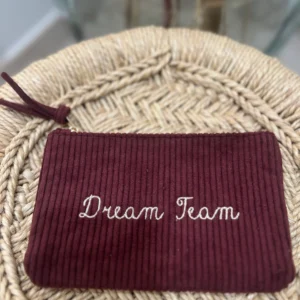 Pochette velours bordeaux Dream Team – Brodée & chic