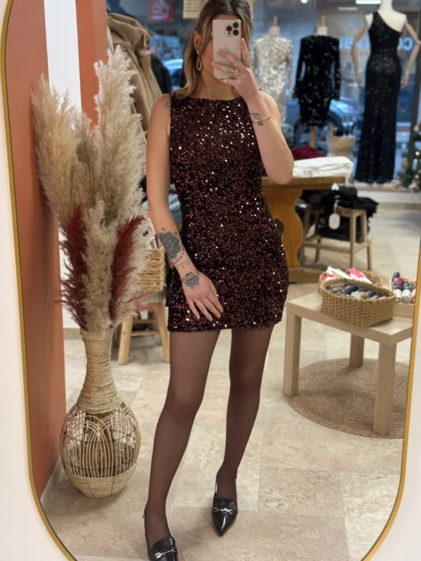 Robe courte sequins chocolat élégante femme | Dream By C