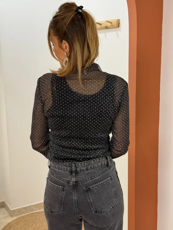 Top strass noir femme manches longues élégant | Dream By C