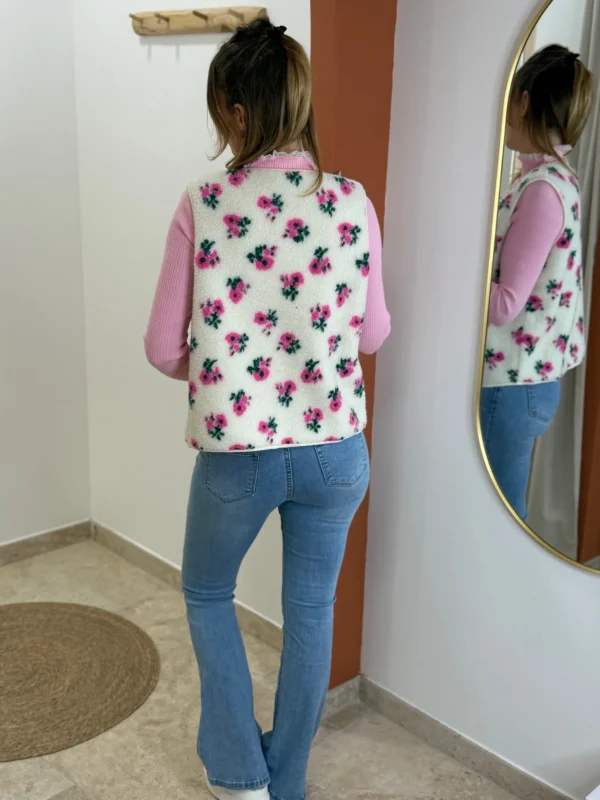 Gilet Femme Fleuri Sans Manches Écru | Dream By C