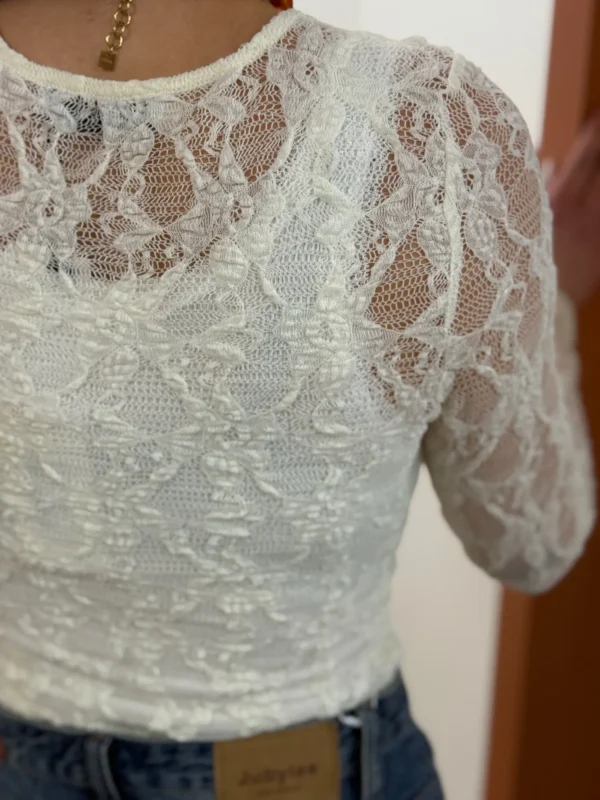 Haut En Dentelle Femme Écru Col Rond | Dream By C