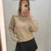 Pull Taupe Femme Torsadé À Col Élégant | Dream By C