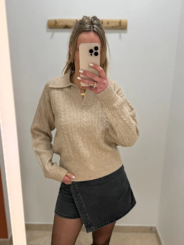 Pull Taupe Femme Torsadé À Col Élégant | Dream By C