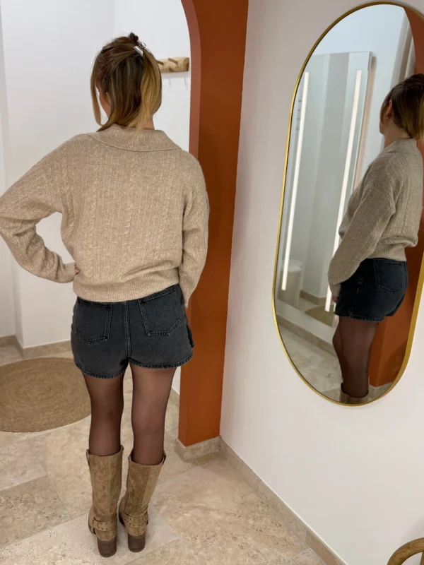 Pull Taupe Femme Torsadé À Col Élégant | Dream By C