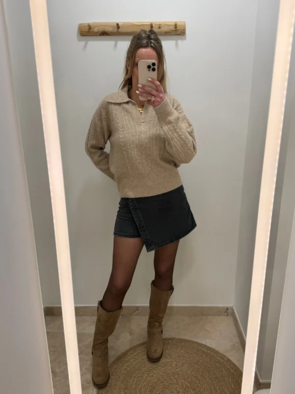 Pull Taupe Femme Torsadé À Col Élégant | Dream By C