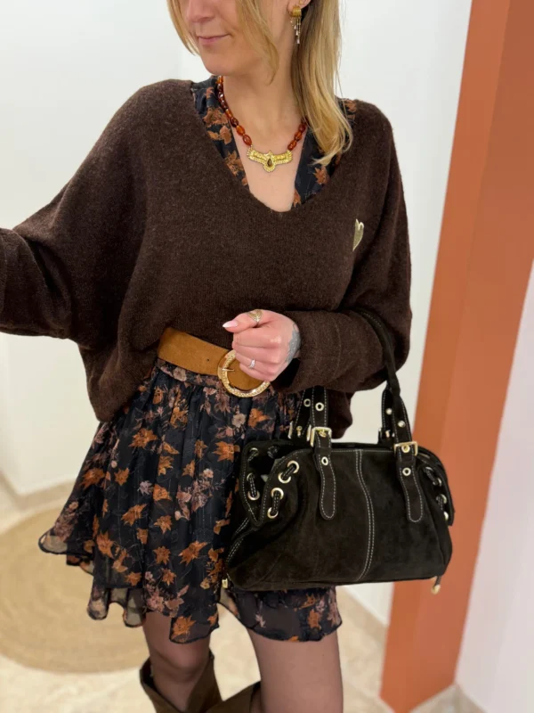 Robe courte fleurie noire manches bouffantes