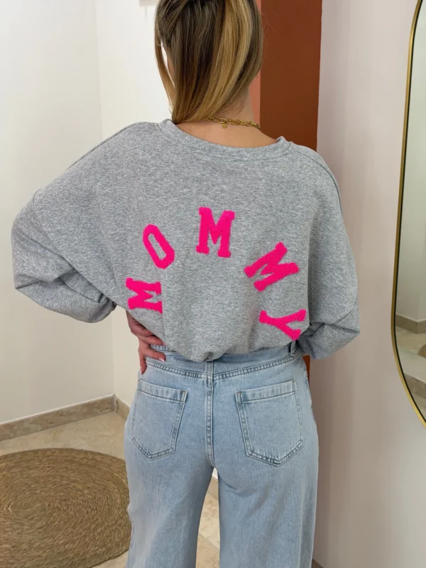 Sweat Mommy Gris Brodé Oversize Femme | Dream By C