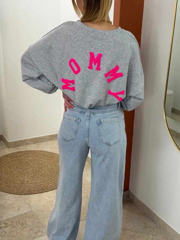 Sweat Mommy Gris Brodé Oversize Femme | Dream By C