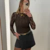 Top Dentelle Chocolat Femme Col Rond | Dream By C