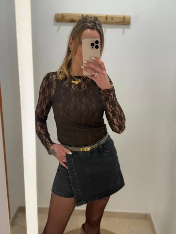 Top Dentelle Chocolat Femme Col Rond | Dream By C