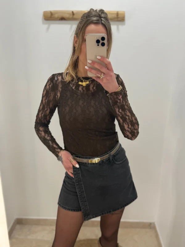 Top Dentelle Chocolat Femme Col Rond | Dream By C
