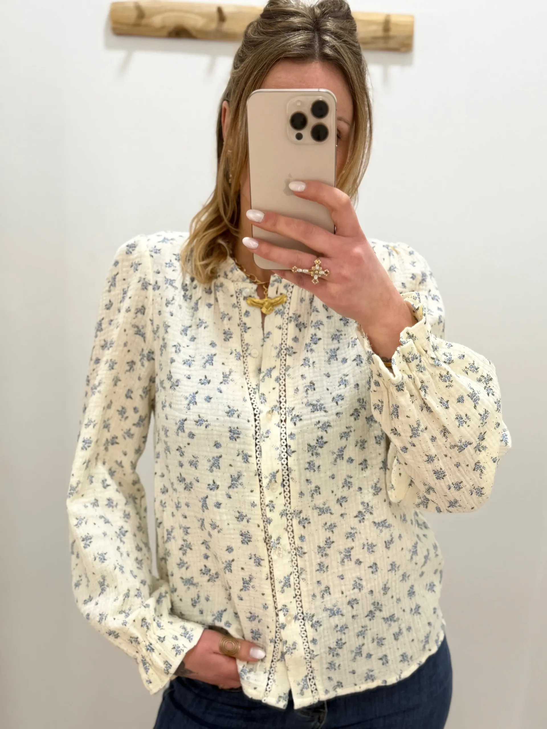 Chemisier en gaze de coton liberty bleu