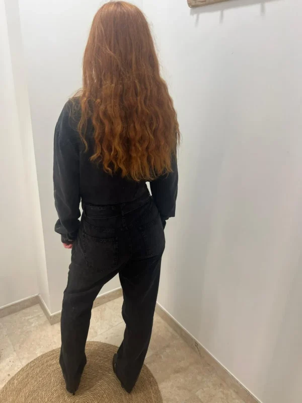 Combinaison jean femme longue ceinturée