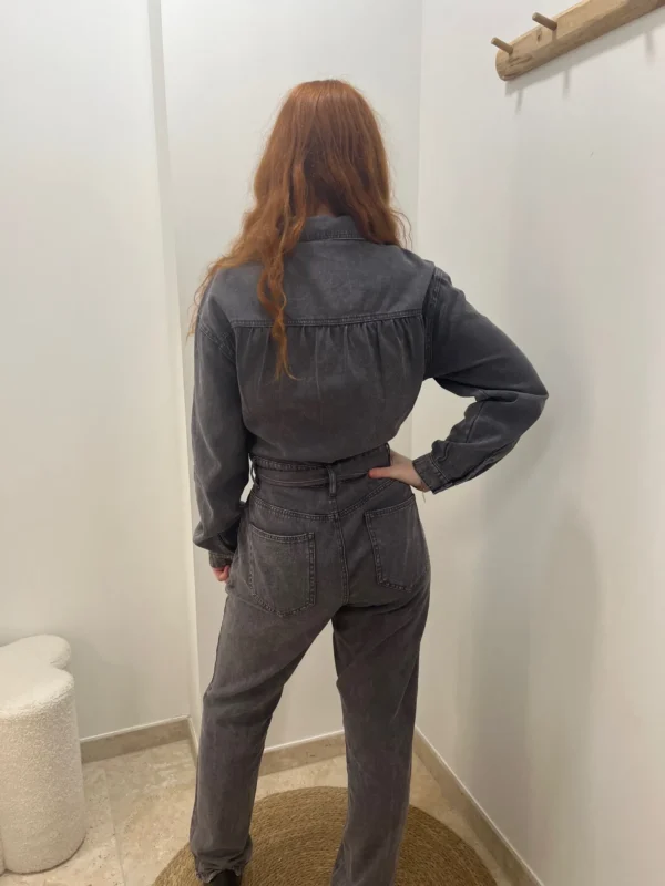 Combinaison jean femme longue ceinturée